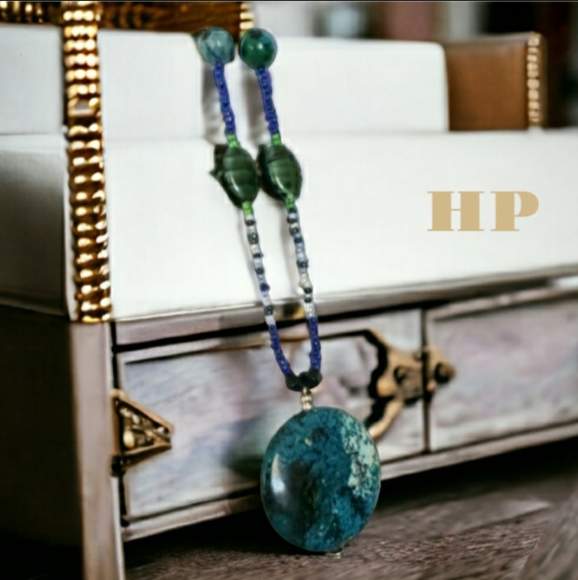 Genuine Turquoise Hand Crafted Beaded Necklace - Picture 2 of 6